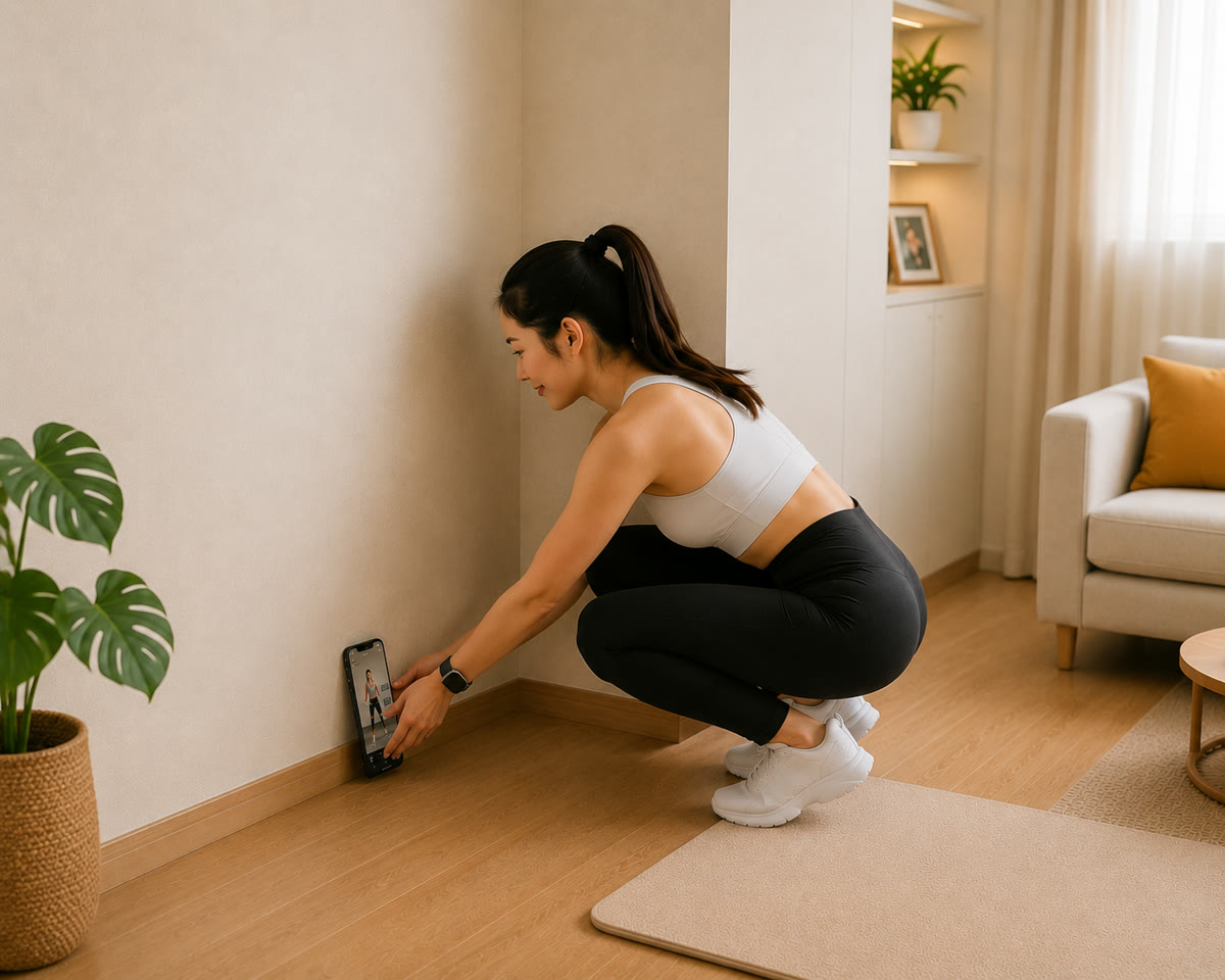 Đặt điện thoại tựa vào tường trước buổi tập